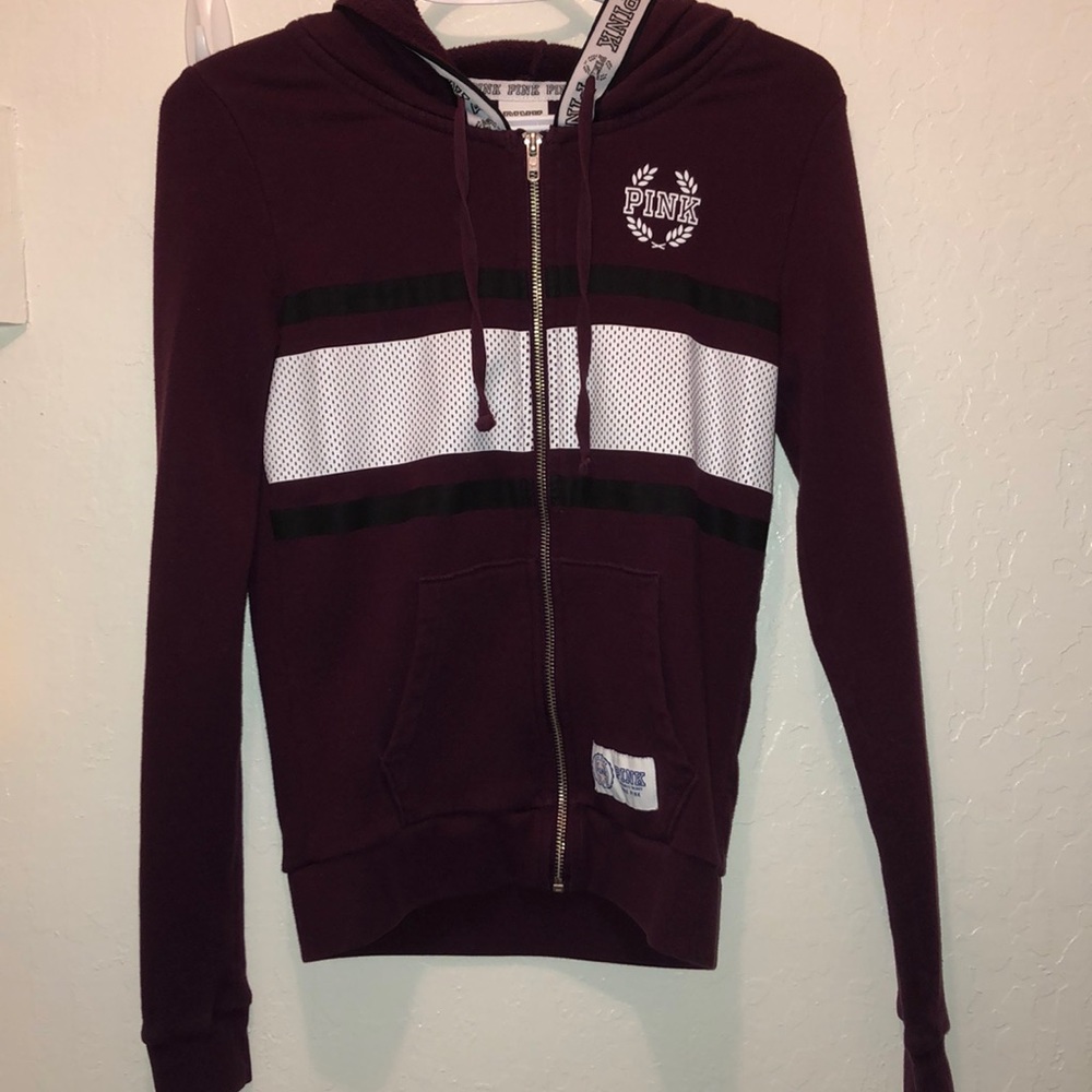 PINK burgundy zip up hoodie